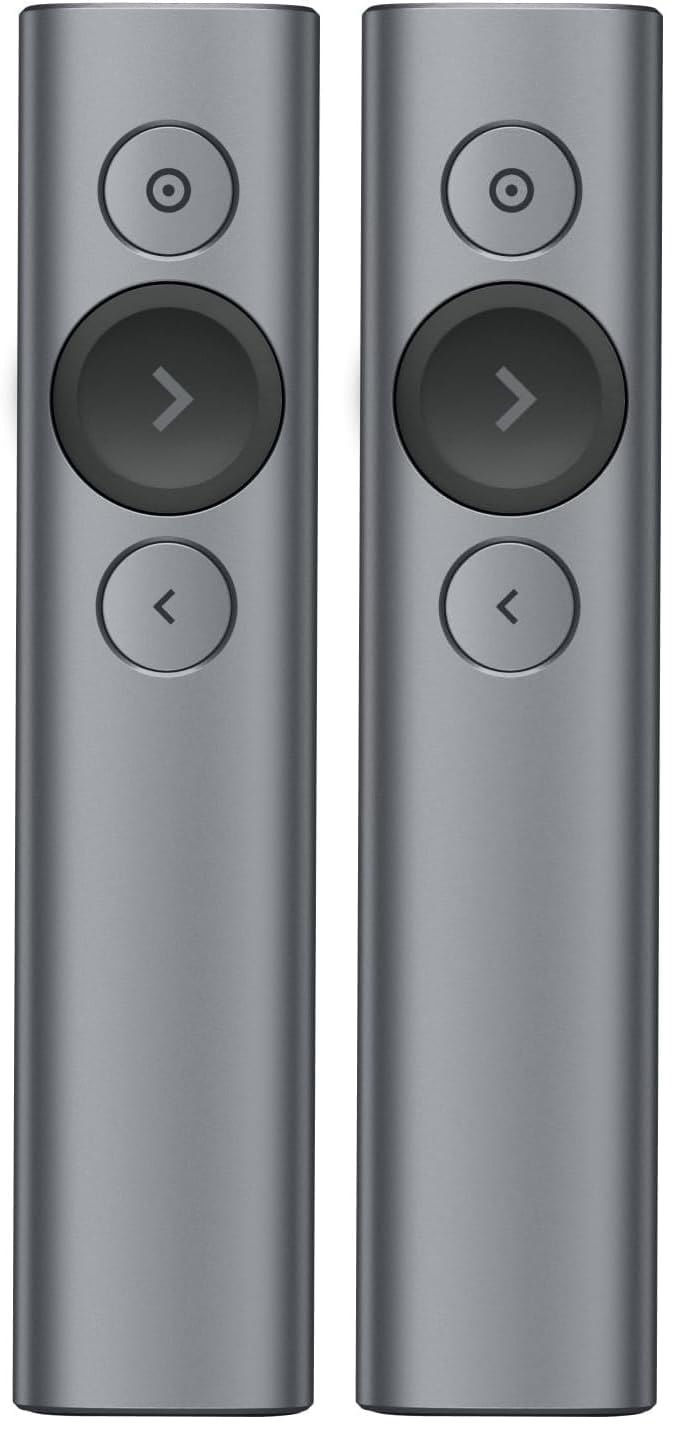 Logitech Spotlight Presenter, Puntatore Laser per Presentazioni Wireless, 2,4 GHz e Bluetooth, ‎Ricevitore USB, Puntatore Laser Digitale, Portata 30 Metri, Timer, PC/Mac/Android/iOS - ‎Grigio