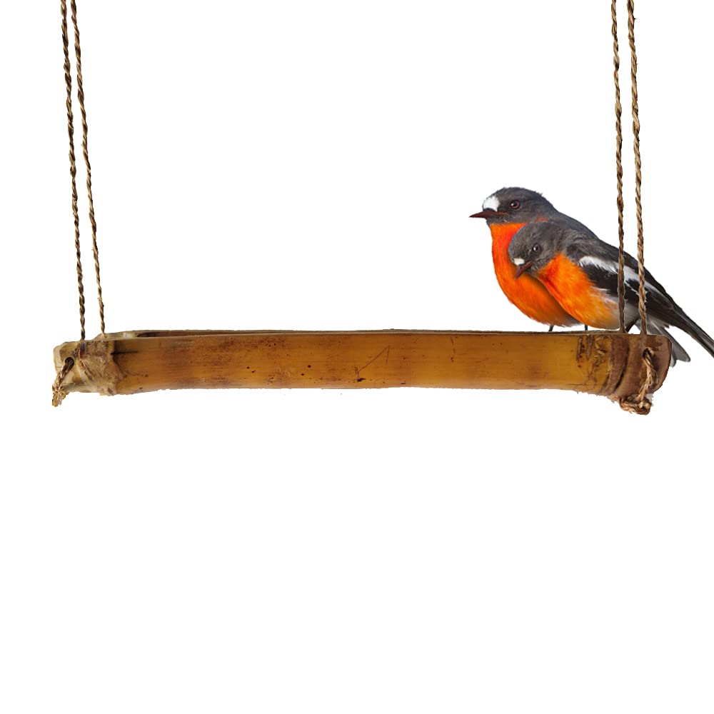 Mats Avenue® Bird Feeder Hand Crafted Open Bamboo with Sisal Yarn Hanger and Metal Hooks for Birds Set of 1 Bronze Color Large