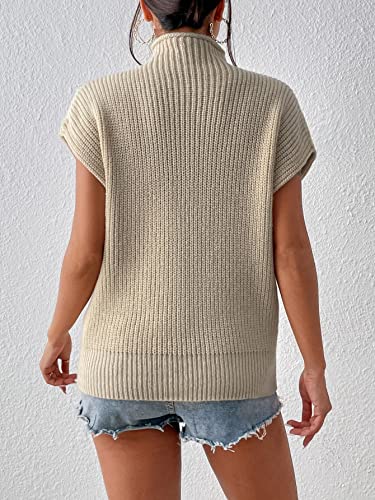 Floerns Women's Casual Short Sleeve Mock Neck Sweater Vest Pullover Top Apricot M #TOP4