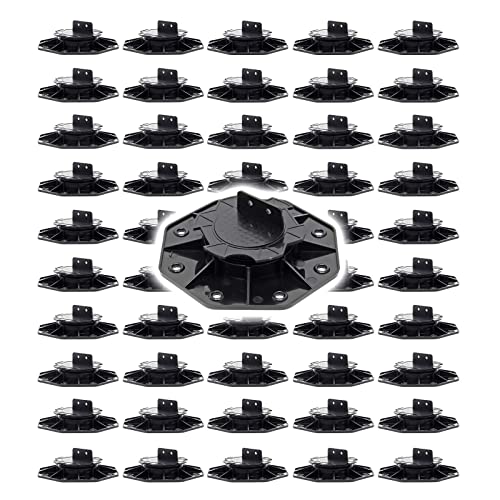 XPOtool Lot de 50x Plots de terrasse – Charge 2700 kg – Hauteur réglable 18-25 mm – en PP – Pieds de support pour Lames Dalles Lambourdes