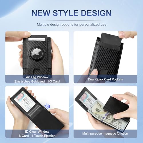 Magnetic Wallet with Card Holder for Iphone12~16, Slim & Minimalist Airtag Wallet with RFID Blocking Card Holder, Genuine Leather, Stretch Front Pocket, Carteras Hombres4