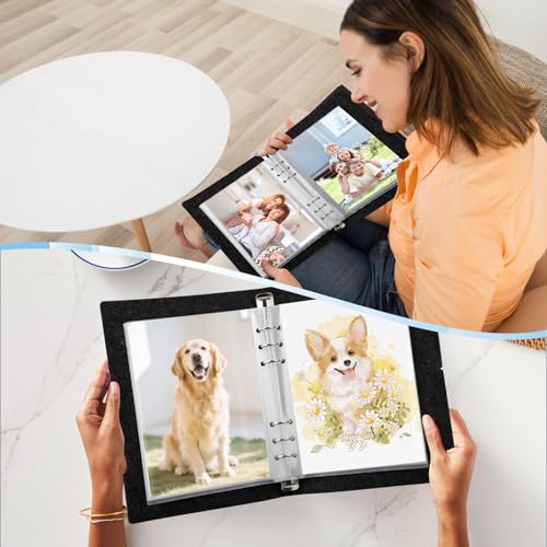 30 Blatt 60 Taschen Fotohüllen und 1 Stück Ringbuch A5, Ringbuch A5 mit Klarsichthüllen, Doppelseitige Klarsichtfolien, Ordner mit Folien (Geeignet für Abmessungen von 133 x 192 mm)