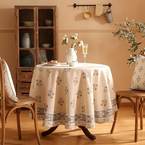 patdrea Designer Vintage Small Beige Tablecloth for Round Table,Linen Yellow Floral Pattern Tablecloths,Cover Cloth Decor for Kitchen Dining Christmas,Thanksgiving,Diameter 55"-Istana a by patdrea - Image 2