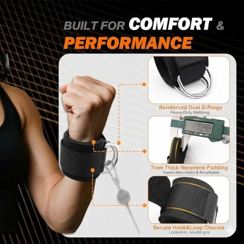 Image of RACE Wrist Cuff Straps with Dual D-Rings - Secure & Comfortable Support for Cable Machine Workouts, Lateral Raises, Arm Strength Training, and Triceps Exercises