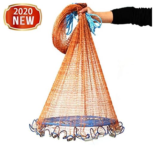 Fishing Cast Net - Freshwater/Saltwater Casting Nets with Aluminum Frisbee for Bait Trap Fish - American Monofilament Thread Throwing Net - Easy Throw Hand Cast Net, 8ft/10ft/12ft Radius (12FT)
