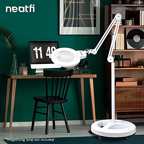Neatfi 6-Wheel Rolling Base Floor Stand, Compatible For Led Desk Lamp And Magnifying Lamps, Versatile Stand For Work, Study, And Needlework (White) #TOP6
