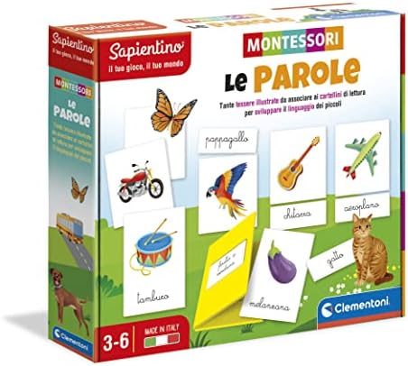 Clementoni- Sapientino Parole Montessori 3 Anni, Gioco educativo per Imparare a Leggere, Sviluppo linguaggio con metodo nomenclatura-Made in Italy, Multicolore, 16362