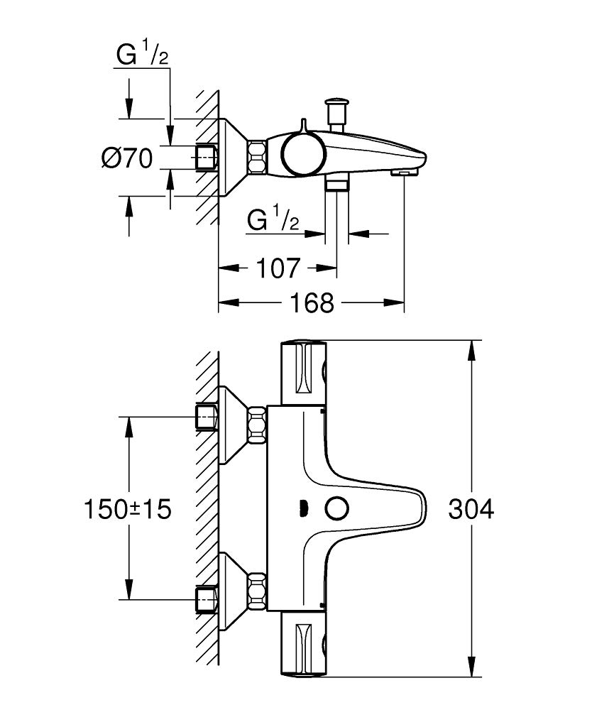 Grohe Miscelatore Termostatico per Vasca-Doccia Grohtherm 800, Cromo, 34567000
