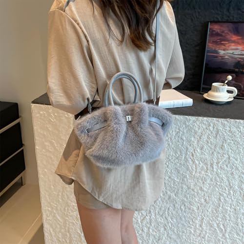 Faux Fur Small Handbags for Women, Cute Fluffy Tote Crossbody Shoulder Purses with Adjustable Strap Winter Fall4