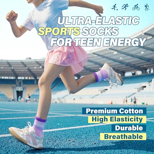 Image of ANTSANG Kids Boys Girls Athletic Cotton Socks,6 Pairs Youth Teen Crew Socks