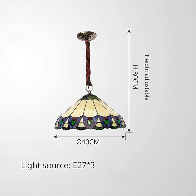 Scpantkend Hanger verlichting kroonluchter licht antieke tiffany art stijl vintage barok E27 eetkamer lamp, retro-instelbare glas-in-lood lamp schacht glans, handgemaakte pastorale lamp hanger (Color : ?40cm) photo 2