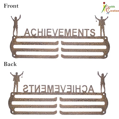 Image of NAITIK CREATION Achievements Medal Hanger for Wall - Metal Wall Display - Holds Up to 65 Medals - Sports Medal Holder - Premium Antique Golden - Perfect for Kids and Athletes