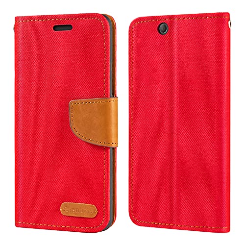Shantime Étui Portefeuille Tissu Oxford Compatible avec Sony Xperia Z Ultra XL39H, Coque Magnétique Durable avec Fentes Cartes et Support(Rouge)