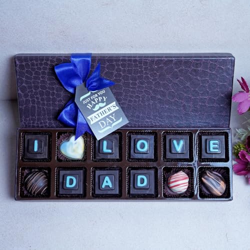 Image of Velvet Fine Chocolates Special Love You Dad Box | 12 Pcs Assorted Chocolate Gift Box for Father's Day, Birthday, Anniversary, Retirement & Special Occasions | Handmade Chocolates | Pack of 1