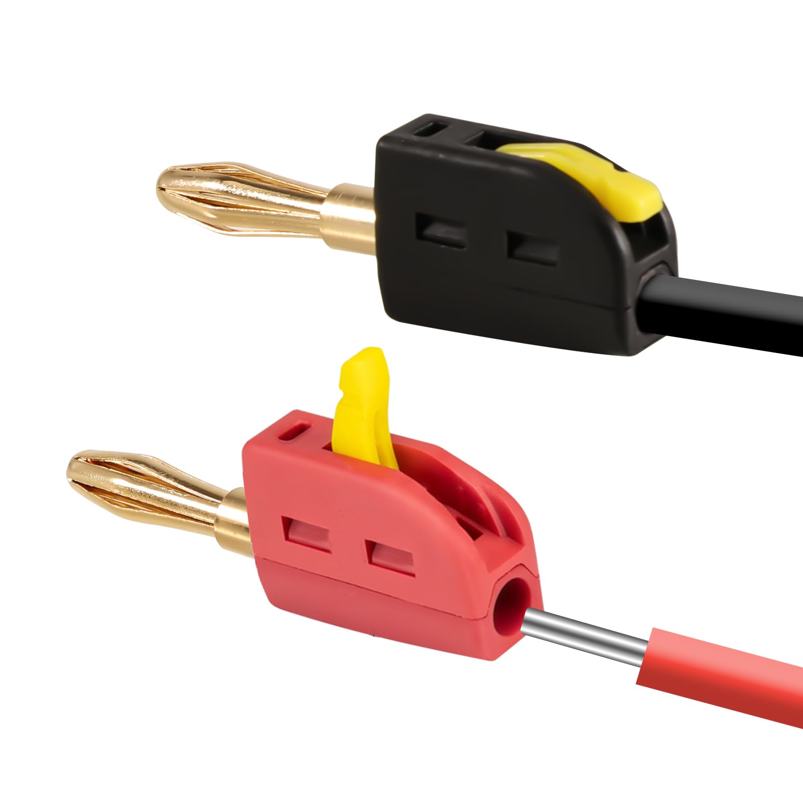 Wtyk bananowy 4 mm – 2 sztuki wtyków bananowych do głośników bananowych – złącze wtykowe do kabla audio, wzmacniacza, miksera, odbiornika, urządzeń stereo, montaż bez użycia śrub, pozłacane