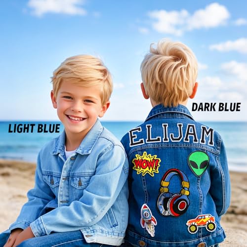 Custom Name Jean Jacket for Boys, Personalized Denim Jacket with Name, Kids Spring&Fall Outerwear, Birthday, Easter, Christmas Gift for Toddler Boys 1-14 Years3