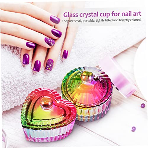 2 piezas de vasos de cristal coloridos con tapa para uñas miniatura 5