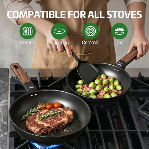 Non Stick Frying Pan Skillet, Titanium Coating Fry Pan Egg Pan Omelet Pan Nonstick, Healthy Induction Cookware Chef's Pan, PFAS PFOA & PTFE Free (9.5 Inch) - Image 4