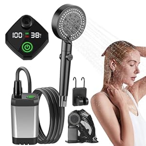 AlpsWolf Portable Shower for Camping, 6000mAh Rechargeable Camping Shower with Digital Power & Temperature Display, Portable Shower for Camping, Beach, Hiking, Outdoor Travelling, Pet Cleaning
