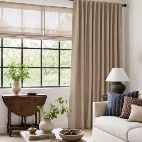 Image of Linen Textured Blackout Sliding Door Curtains 90 Inches Long, Copper Brown | 100% Blackout Shield Back Tab /Rod Pocket Sliding Door Curtains, Thermal Insulated Curtains 1 Panel Set, 100 inchW x 90 inchL