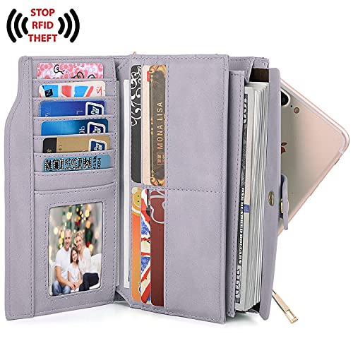 Image of UTO Wallet Women Vegan Leather Wristlet Snap Long Purse Credit Card Holder Elegant Clutch