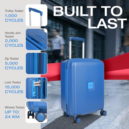 Image of American Tourister Zenrix | Cabin Trolley Bag (55 cm) | 360 8 Wheel Travel Luggage | Hard Case Polycarbonate Suitcase | Recessed TSA Lock | Deep Blue & Light Blue