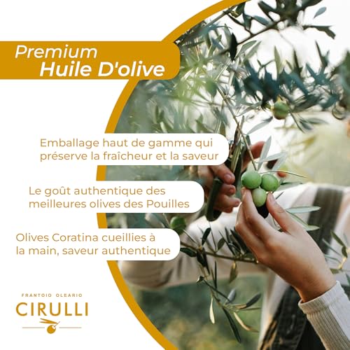 Huile EVO premium Cirulli riche en polyphénols récolte précoce