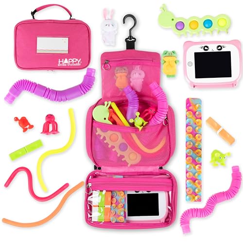 Image of Travel Essentials for Kids - All-in-One Hanging Bag with Toddler Toys, Road Trip Activities for Kids, Sensory Toys & Travel Games for Airplane Trips, Car Rides - Boys & Girls 3+ Years, Toddler Pink