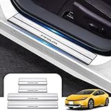 SUVVNE(スヴニ) プリウス60系 専用 サイドステップガード ステンレス製 プリウス60系適用 (2023年1月～現行) スカッフプレート サイドステップガーニッシュ ドアガードステッカー 傷隠し キズ防止 汚れ防止 日本語取扱説明書付き 4枚入れ (ブラックロゴ)