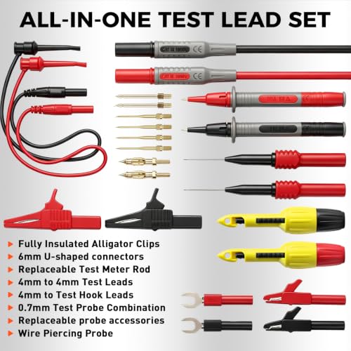 Image of 29-Piece Multimeter Test Leads Set, CAT.III 1000V / CAT.IV 600V Multimeter Probes with Alligator Clips, Piercing Probes, Needle Probe, Replaceable Probe Accessories, Soft PVC Volt Meter Lead