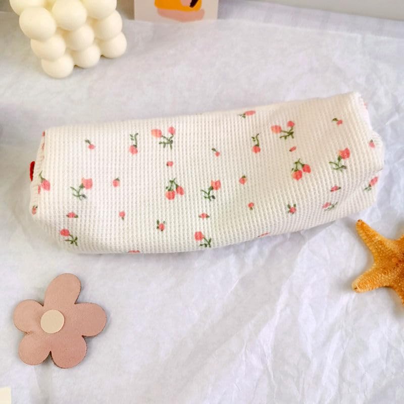 Image of Jinshining Pink Strawberries Women Fresh Style Pencil Bag Flower Floral Canvas Large Pen Pencil Pouch Bag Pencil Case Pen Holder Coin Pouch, Simple Cosmetic Storage Bags Makeup Bag Marker Cases