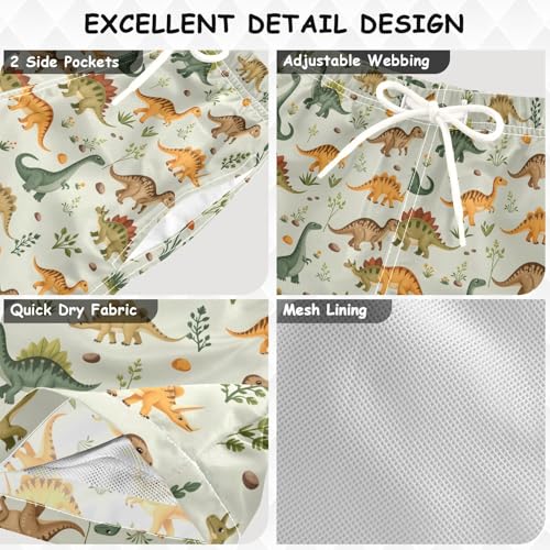 Boys Swim Trunks Quick Dry UPF 50+ Beach Board Shorts Kids Bathing Suits Swimsuit 2T Dinosaur Leaves Stone Flowers3
