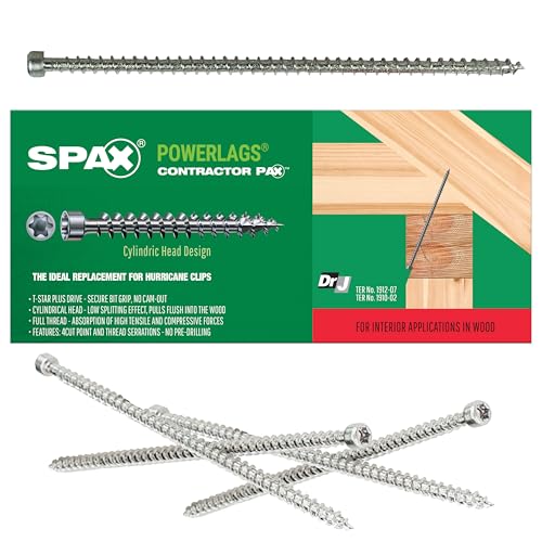 #14 x 6-1/4" Powerlags Interior Cylindric Head Structural Wood Lag Screws (50 pcs) T30+ T-Star Plus Truss Rafter Beam Construction