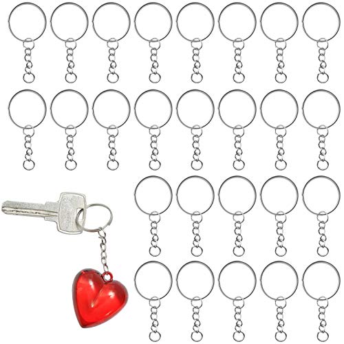 Sleutelhanger met ketting, 100 stuks metalen sleutelhangers van staal met gebroken ringen en kettingen voor sleutels (25…