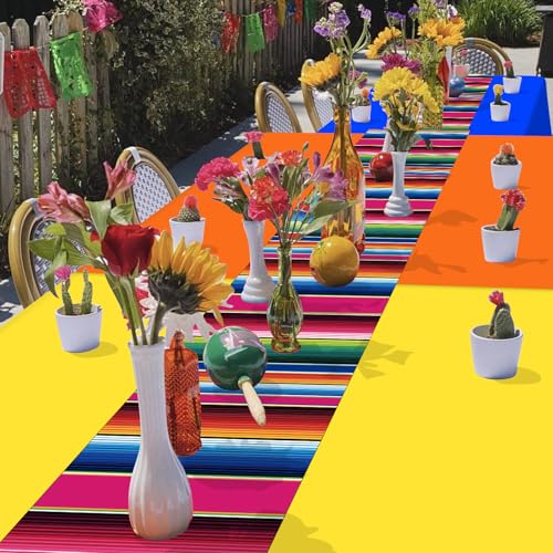 6 Pcs Mexican Fiesta Plastic Tablecloth, Rectangle Disposable Table Cloth Striped Table Cover for Cinco De Mayo Taco Night Fiesta Party Decoration, Mexican Wedding Birthday Home Decor, 108 x 54 Inch by Hauwellter - Used condition - Image 7