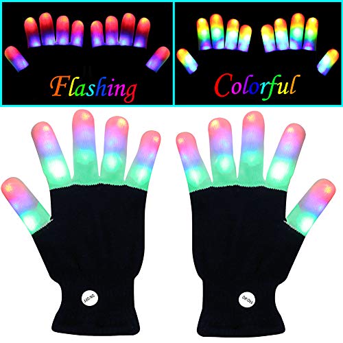 W-Plus Flashing Finger Lighting Gloves LED Colorful Rave Gloves 7 Colors Light Show, Light-up Toys