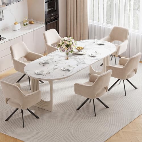 Image of Furniliving Modern Swivel Dining Chairs Set of 6, Upholstered Chenille Dining Room Chairs with Thicken Cushion, 360° Rotating Kitchen Chairs with Metal Legs for Dining Room, Living Room