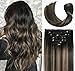 Clip In Human Hair Extensions Thicken Double Weft 9A Brazilian Hair 120g 7pcs Natural Black to Chestnut Brown Highlight Black Full Head Silky Straight 100% Human Hair Clip In Extensions 16 Inch