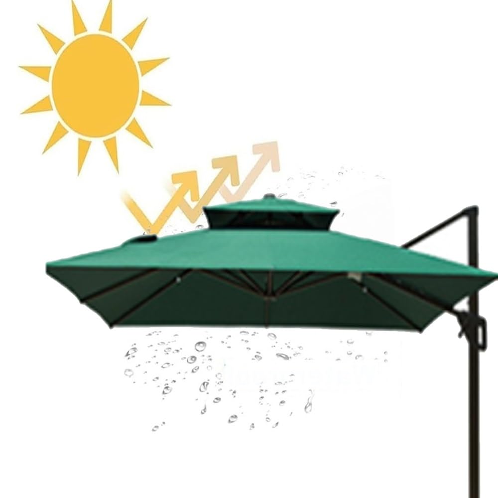 Kwadratowy wolnostojący balkon tarasowy Zamiennik markizy na parasol tarasowy 10x10ft dwuwarstwowy parasol ogrodowy na podwórko, basen zielony 300 x 300 cm (10 x 10 stóp)
