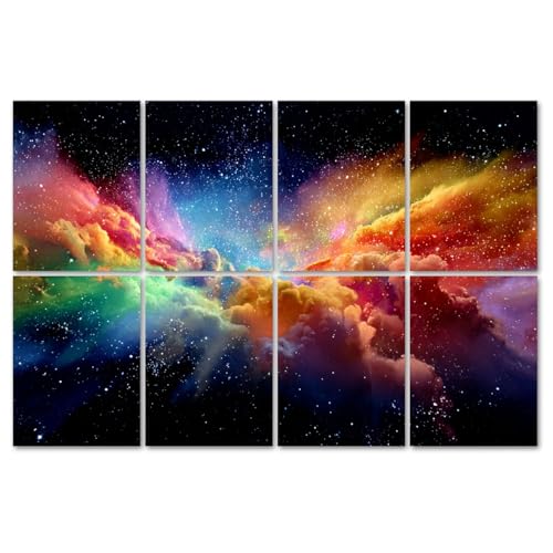 8 Pack de Paneles Acústicos Artísticos para Absorción de Sonido con Diseño Abstracto de Nebulosa Cósmica, Explosión, Nubes Arcoíris Vibrantes, Estrellas, Espacio Estrellado, Paneles Decorativos Autoadhesivos para Estudios de Grabación y Oficina 48"x32" miniatura 1
