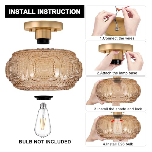 Image of Mid Century Modern Glass Semi Flush Mount Ceiling Light Fixture