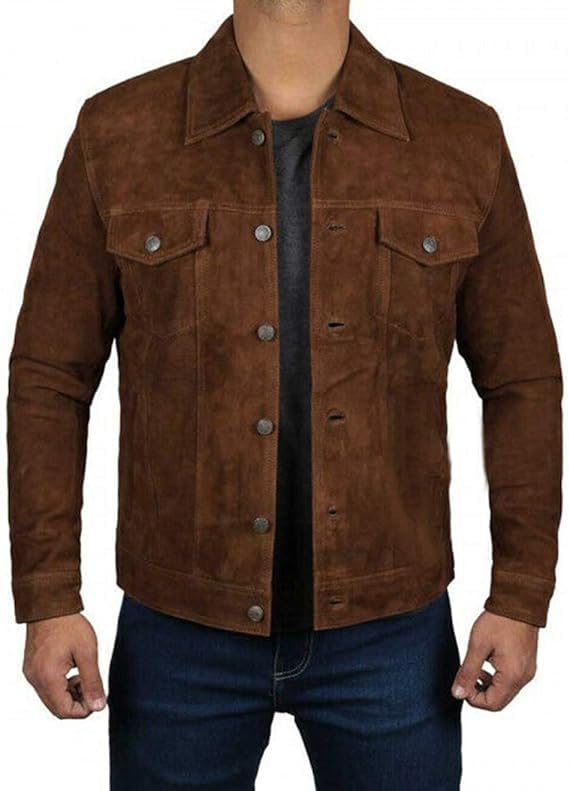 SpazeUp Men's Suede Leather Jacket - Western Style Cowboy Trucker Leather Jackets for Adult Outerwear2