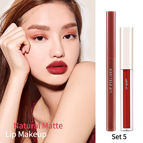 Boobeen Matte Lip Liner Pencil And Liquid Lipstick Set, Nude Dark Red Lip Makeup Long Lasting Waterproof Lipliner Pens & Plumper Lipgloss Velvet Lip Glaze Set Gift For Women And Girls #TOP4