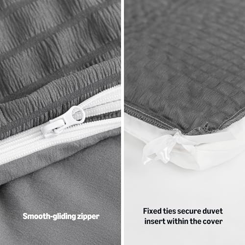 Image of Amazon Basics Duvet Cover Set with Jacquard Geometric Pattern, 3-Piece with 1 Duvet Cover and 2 Pillow Shams, Comforter Not Included, Queen, Dark Gray