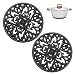 Sumnacon 6.7" Cast Iron Trivet, Decorative Round Trivet Mat Hot Pot Holder Pads with Vintage Pattern and Rubber Pegs/Feet for Rustic Kitchen Counter Or Dining Table (2 Pcs)