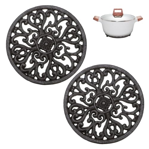 2Pcs Round Cast Iron Trivets 6.7 Inch