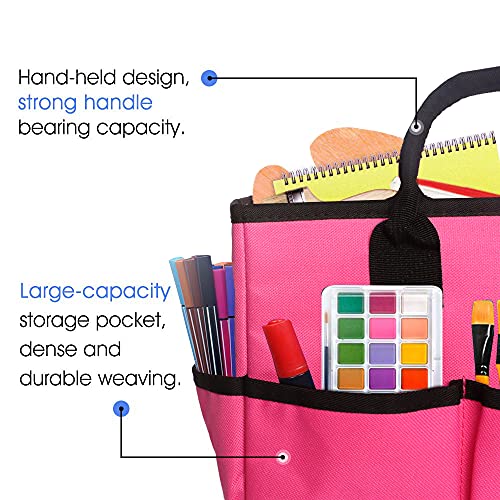 Image of ZKOO Craft Organizer Tote Bag, Portable Art Supply Storage Caddy with 6 Pockets & Removable Divider, Multi-Purpose Teacher Bag for Sewing, Scrapbooking, Office & Travel - Pink, Small