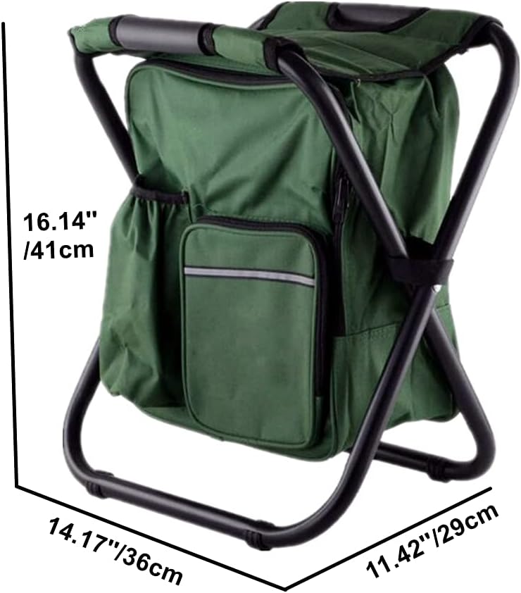 UNISTRENGH Folding 3 in 1 Camping Chair Stool Backpack with Cooler Insulated Picnic Bag, Hiking Camouflage Seat Table Bag Camping Gear for Outdoor Indoor Fishing Travel Beach BBQ (Green)