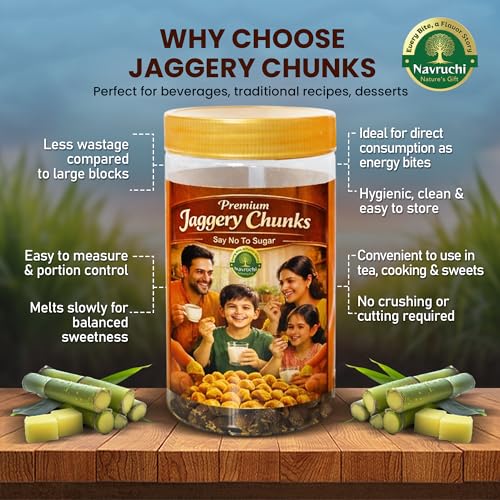 Image of Navruchi Natural Jaggery Chunks (Gud) - 500g | Traditional Unrefined Sweetener | Rich in Iron & Minerals | No Chemicals or Refined Sugar | Healthy Sugar Alternative