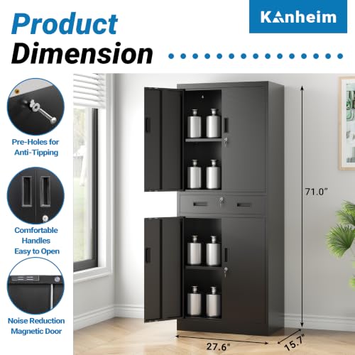 Image of Metal Storage Cabinet with Lock Door, Adjustable Shelves, 1 Drawer